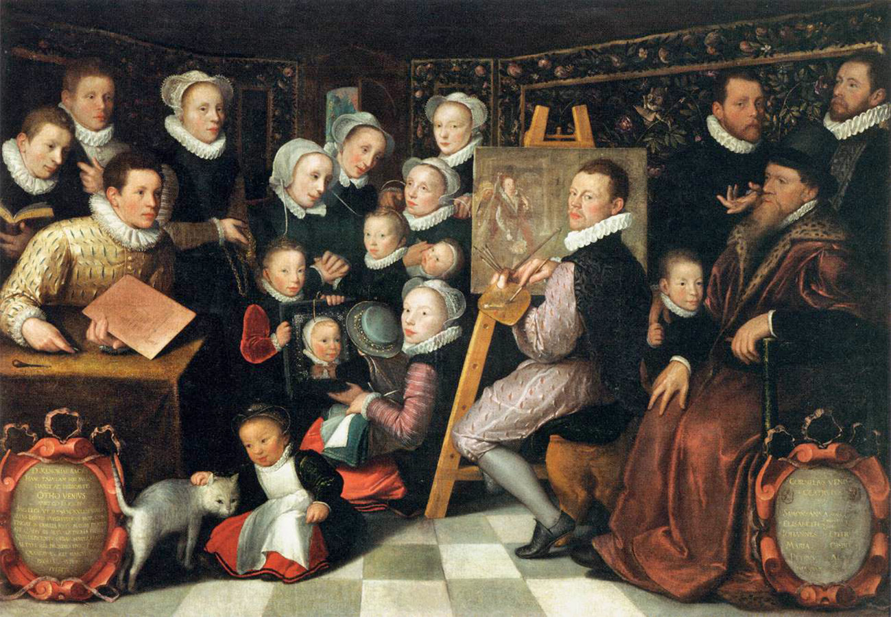 the artist painting surrounded by his family